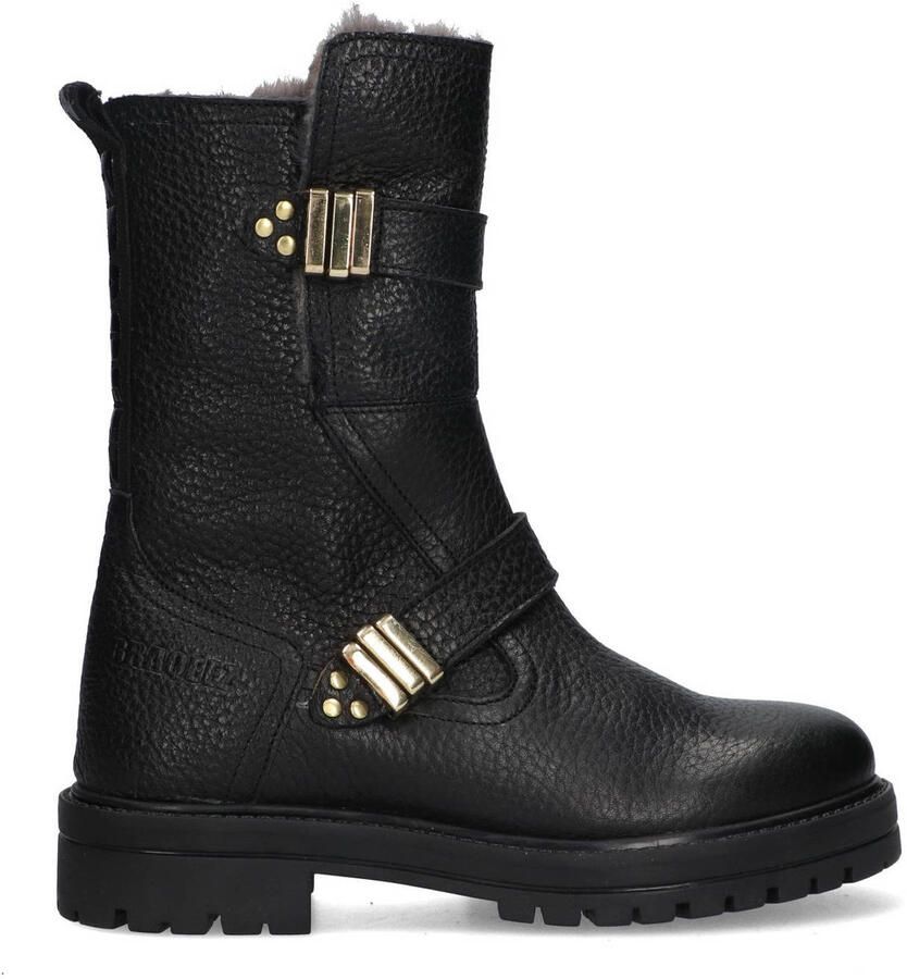 Braqeez 425762-589 Meisjes Biker Boots Zwart Leer Gesp Met Rits