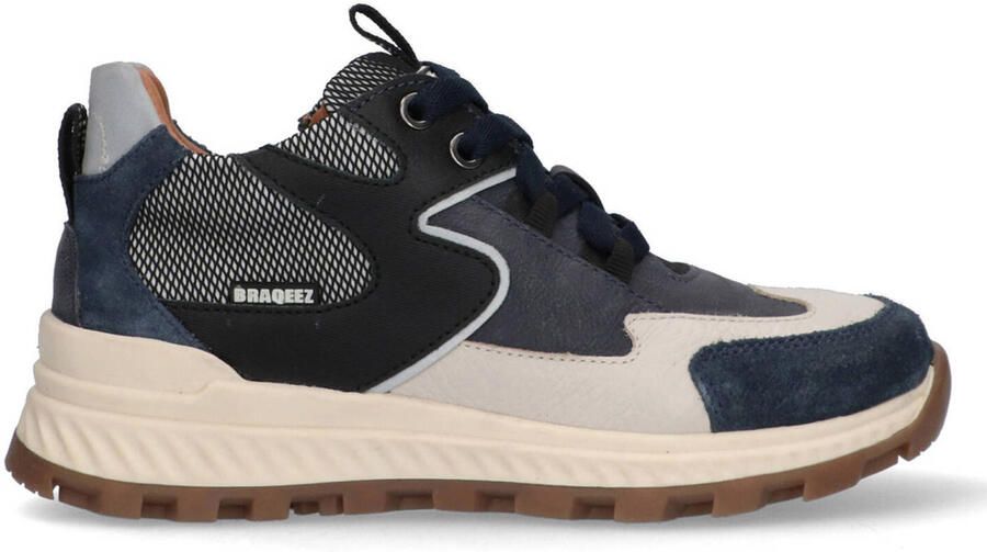 Braqeez 425931-420 Jongens Lage Sneakers Blauw Leer Veters