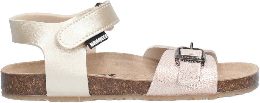 Braqeez 426412-794 Meisjes Platte Sandalen Beige Leer Klittenband