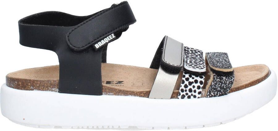 Braqeez 426420-789 Meisjes Platte Sandalen Zwart Leer Klittenband