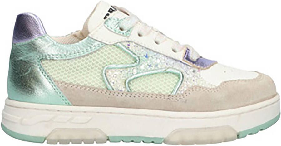 Braqeez 426177-403 Meisjes Lage Sneakers Groen Leer Veters