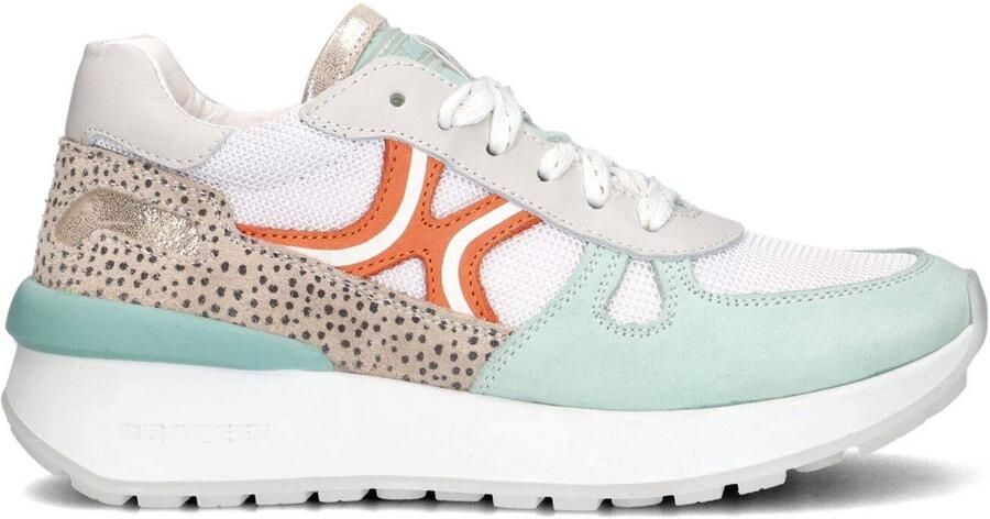 Braqeez 423272-159 Meisjes Lage Sneakers Groen Wit Oranje Print Nubuck Veters