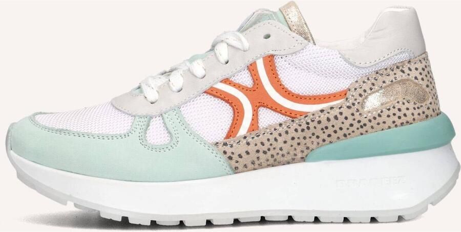 Braqeez 423272-159 Meisjes Lage Sneakers Groen Wit Oranje Print Nubuck Veters - Foto 3