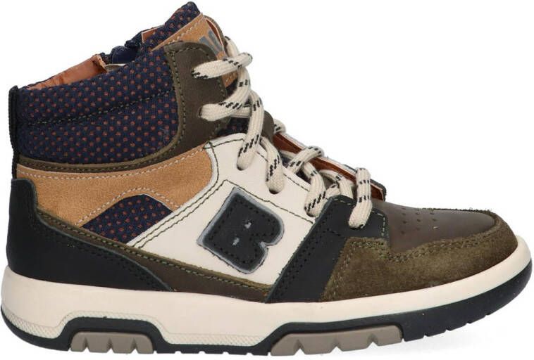 Braqeez 423855-469 Jongens Hoge Sneakers Groen Grijs Beige Nubuck Veters