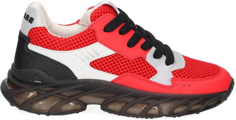 Braqeez 423322-541 Jongens Lage Sneakers Rood Zwart Leer Veters