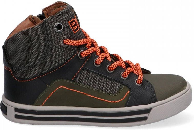 Braqeez Dylan Day Hoge Sneakers Groen Oranje Leer Veters