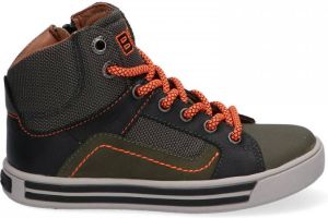 Braqeez Dylan Day Jongens Hoge Sneakers Groen Oranje Leer Veters