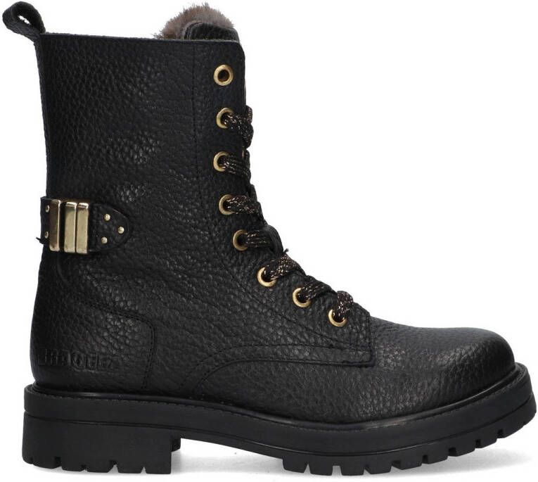 Braqeez 425761-589 Meisjes Veterboots Zwart Leer Veters