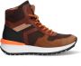 Braqeez 422944-113 Jongens Hoge Sneakers Bruin Oranje Leer Veters - Thumbnail 1