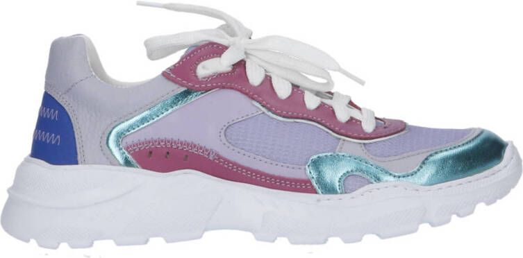 Braqeez 424282-926 Meisjes Lage Sneakers Paars Roze Blauw Leer Veters