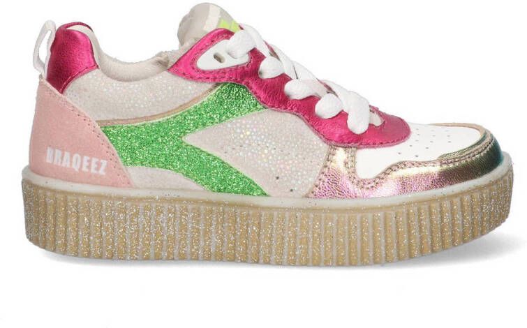 Braqeez leren sneakers roze groen Meisjes Leer Meerkleurig 35