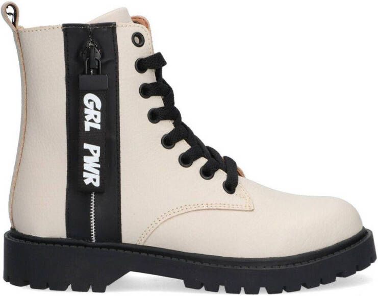 Braqeez Belle Boot Meisjes Biker Boots Beige Leer Veters