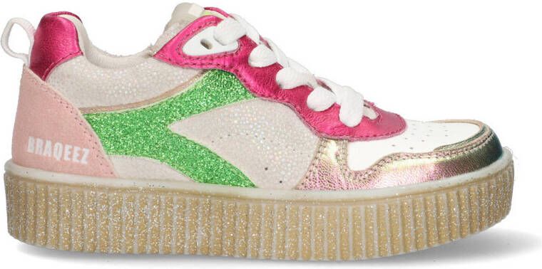 Braqeez 425230-996 Meisjes Lage Sneakers Roze Leer Veters