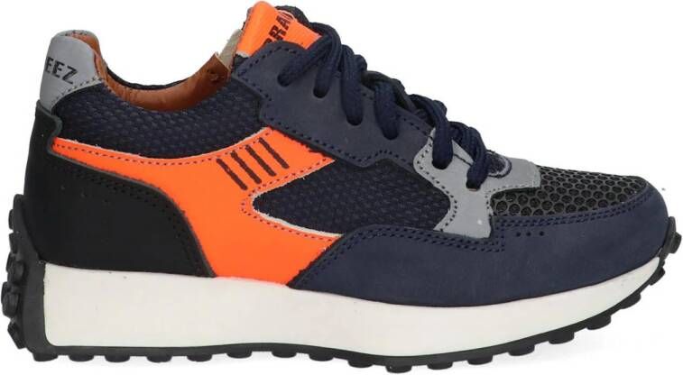 Braqeez Pelle Porto leren sneakers blauw oranje