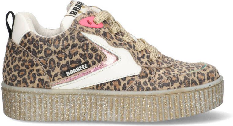 Braqeez 425231-913 Meisjes Lage Sneakers Cognac Leer Veters