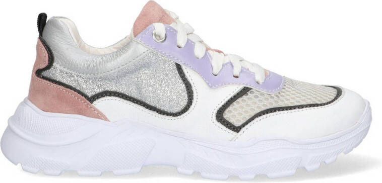 Braqeez Reece Run leren sneakers met glitters wit