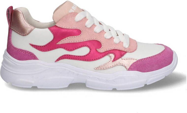 Braqeez 423284-973 Meisjes Lage Sneakers Roze Wit Leer Veters