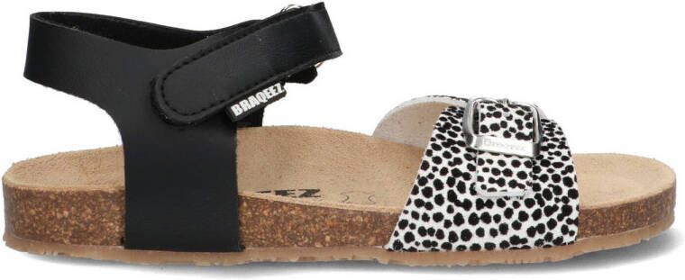 Braqeez 425412-789 Meisjes Platte Sandalen Zwart Leer Klittenband