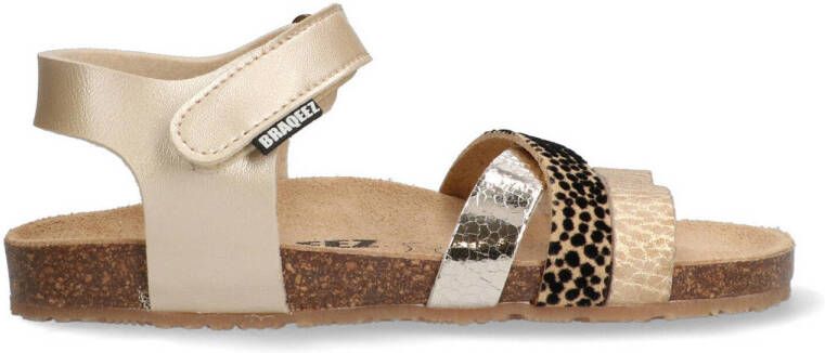 Braqeez 425410-794 Meisjes Platte Sandalen Goud Leer Klittenband