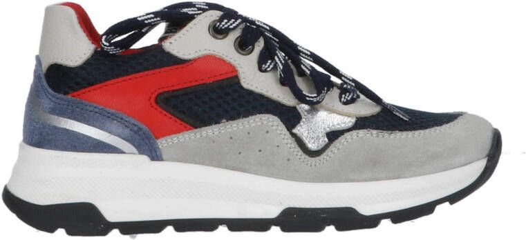 Braqeez 424260-402 Jongens Lage Sneakers Grijs Blauw Rood Nubuck Veters