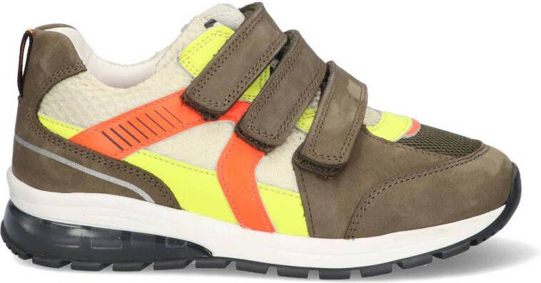 Braqeez 423465-569 Jongens Lage Sneakers Groen Geel Oranje Nubuck Klittenband