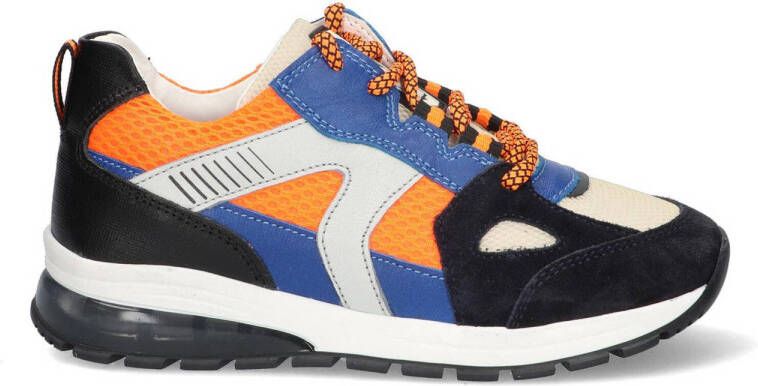 Braqeez 423464-429 Jongens Lage Sneakers Blauw Oranje Beige Zwart Multi Suède Veters