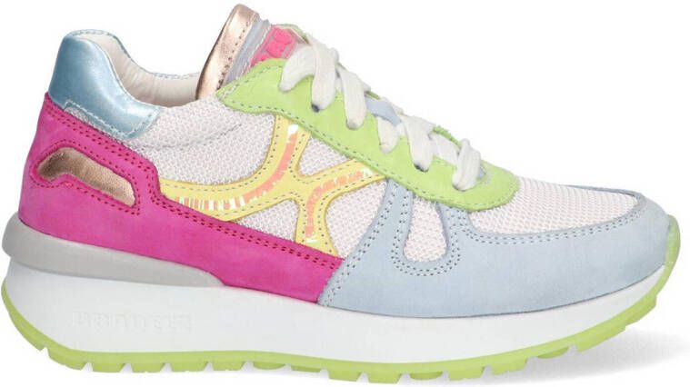 Braqeez Vita Vienna leren sneakers lichtblauw roze