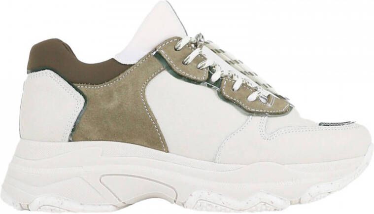 BRONX Baisley chunky leren sneakers wit olijfgroen