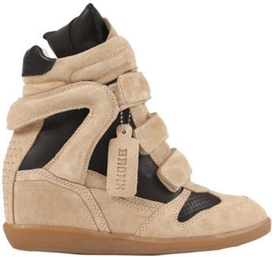 BRONX Jae-yy suède sneakers met sleehak beige zwart