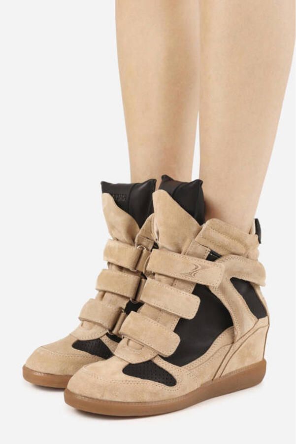 BRONX Jae-yy suède sneakers met sleehak beige zwart - Foto 2