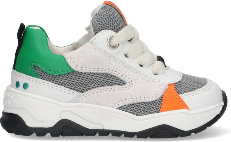 BunniesJR Bunnies JR 223374-600 Jongens Lage Sneakers Wit Grijs Groen Oranje Leer Veter