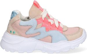 Bunnies JR 223440-122 Meisjes Lage Sneakers Beige Roze Blauw Nubuck Veters