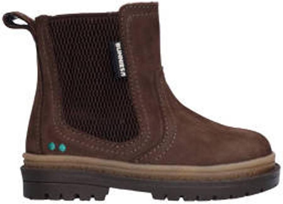 BunniesJR leren enkelboots met profielzool donkerbruin