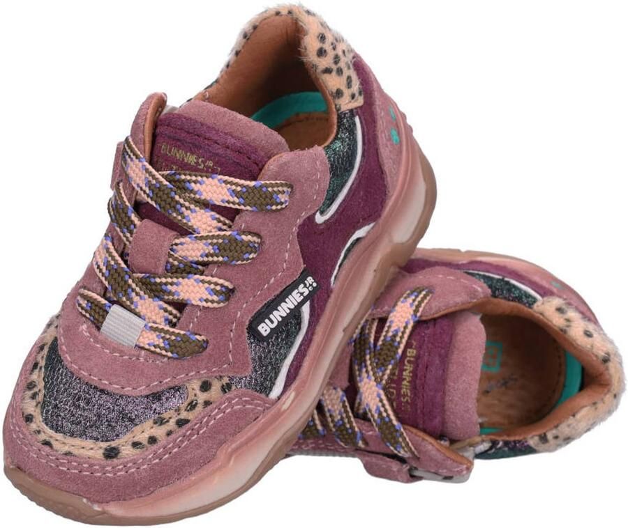 BunniesJR leren sneakers met dierenprint roze donkerrood
