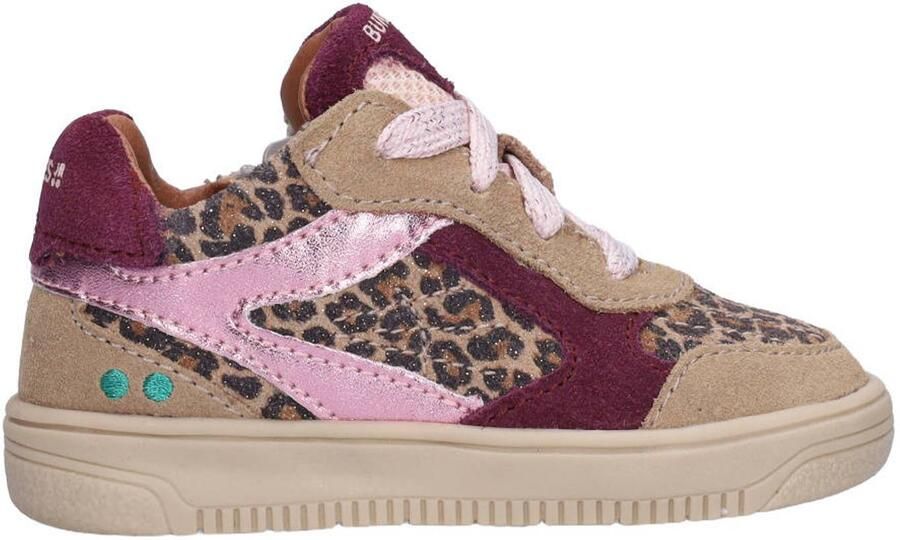 BunniesJR leren sneakers met panterprint taupe donkerrood roze