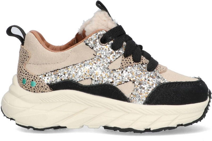BunniesJR Roxy Rush chunky suède sneakers met glitters zwart beige