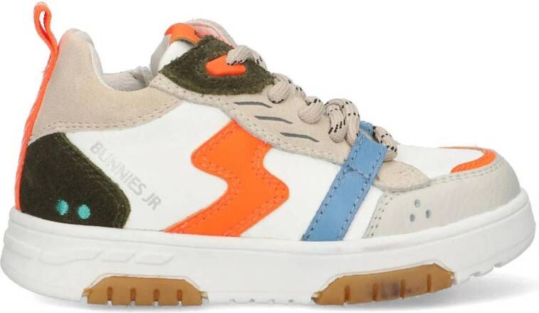 BunniesJR 224310-503 Jongens Lage Sneakers Beige Oranje Wit Blauw Leer Veters