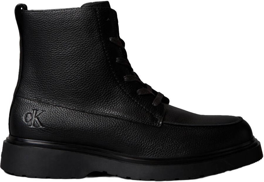 Calvin Klein leren veterboots met profielzool zwart