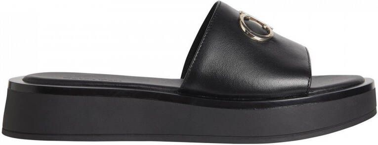 Calvin Klein Platform Slide leren slippers zwart