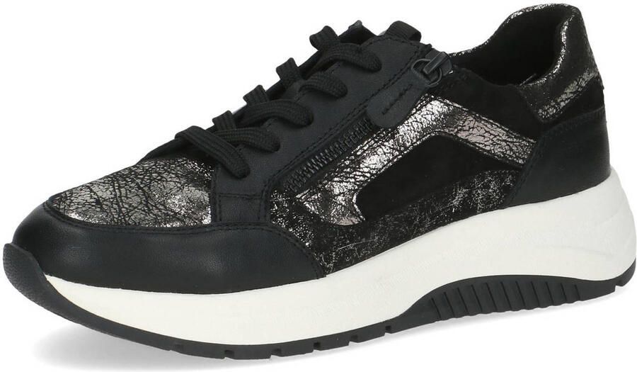 Caprice Kaia chunky leren sneakers zwart zilver