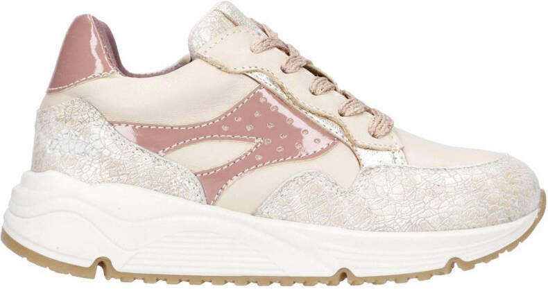 Clic! chunky leren sneakers ecru roze