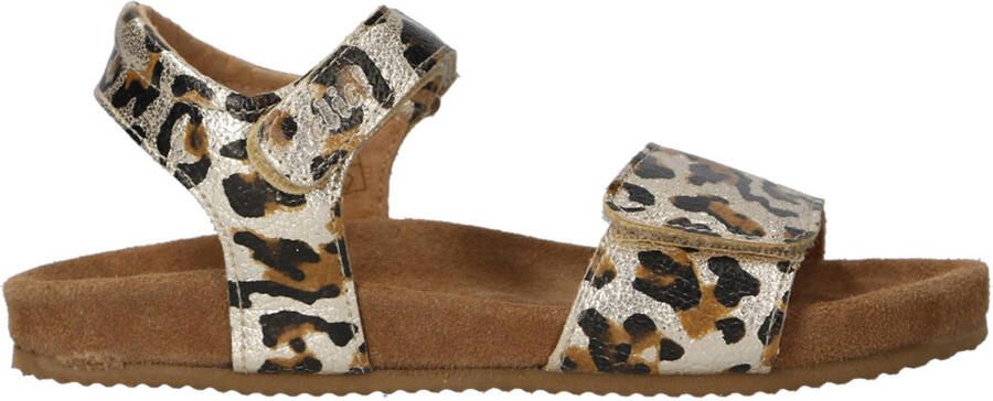 Clic! leren sandalen met panterprint champagne bruin