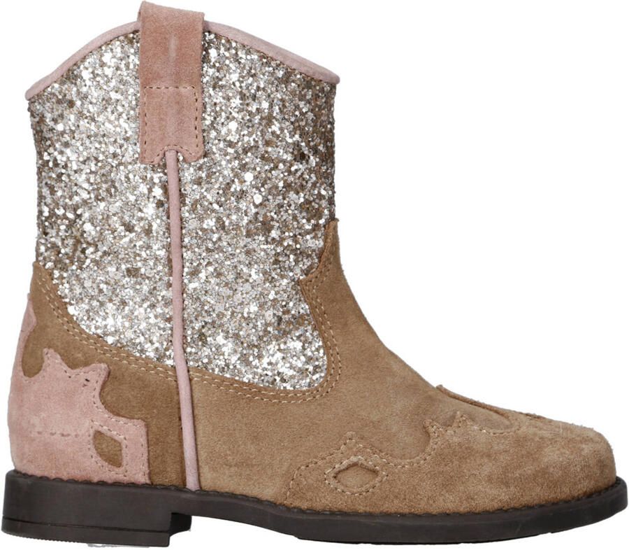 Clic! suède cowboylaarzen beige roze zilver