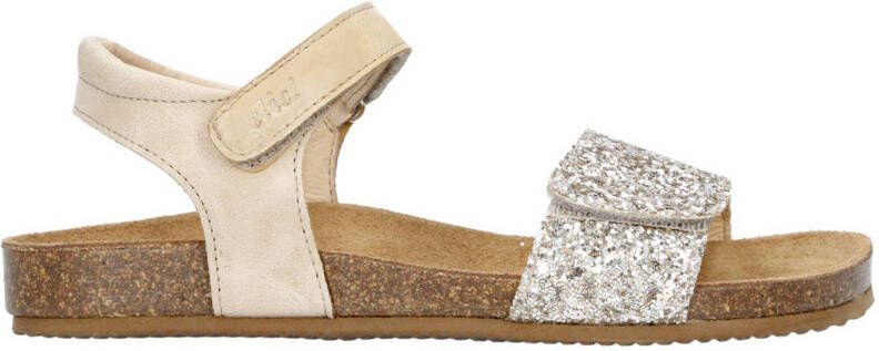Clic! leren sandalen met glitters beige zilver