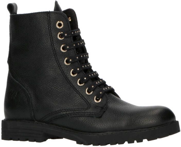 Clic! leren veterboots zwart Meisjes Leer 36