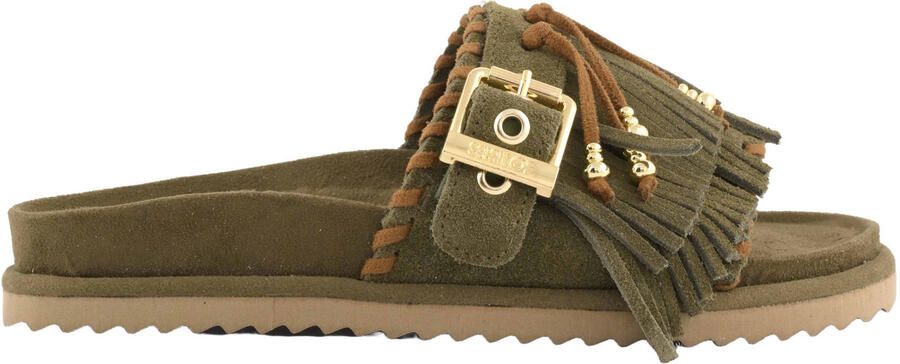 Colors of California HC.BIOW603 suède slippers met siergesp groen