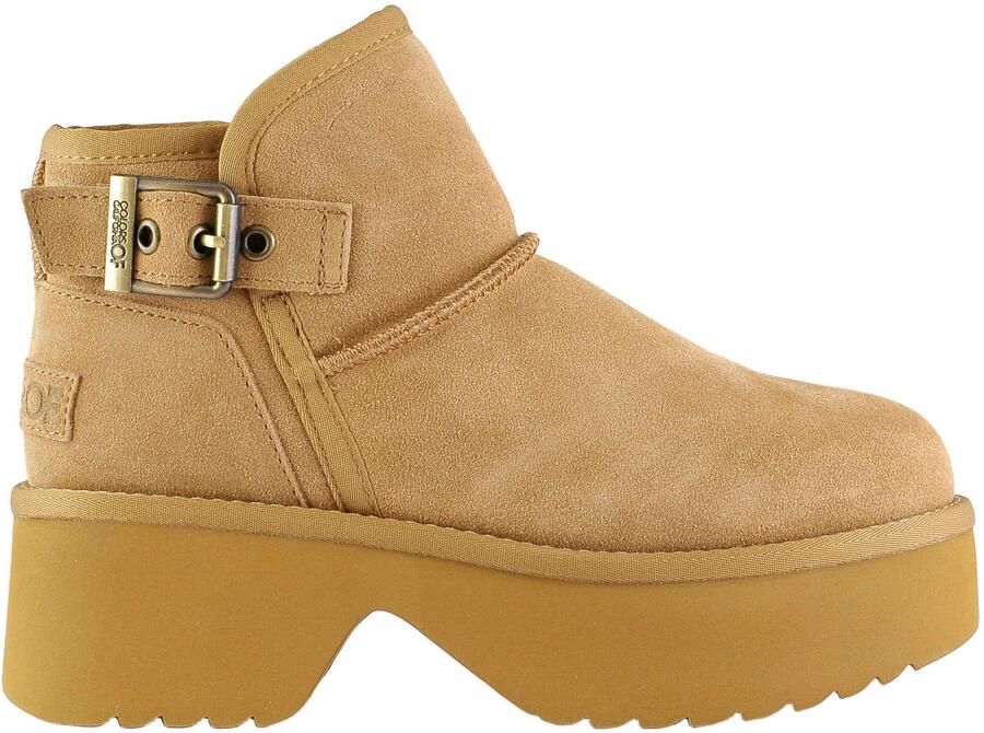 Colors of California HELEN01 suède enkelboots met blokhak en plateauzool beige