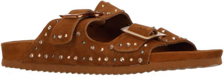 Colors of California suède slippers met studs cognac