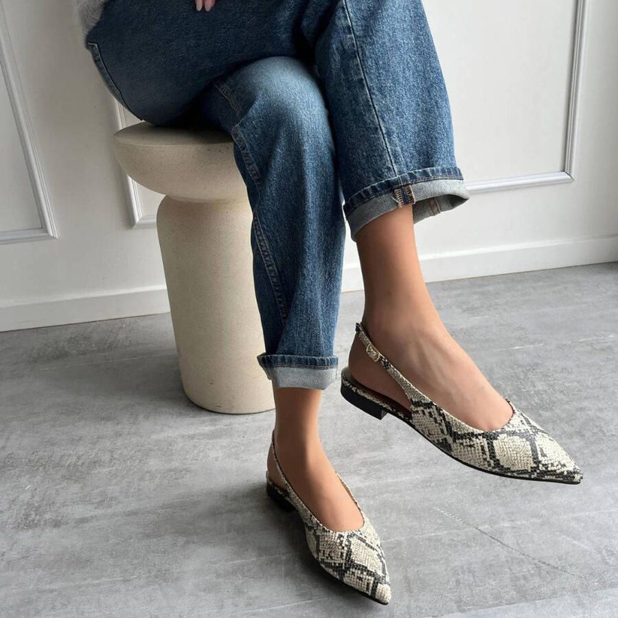 Copenhagen Shoes leren slingback loafers met slangenprint ecru zwart - Foto 2
