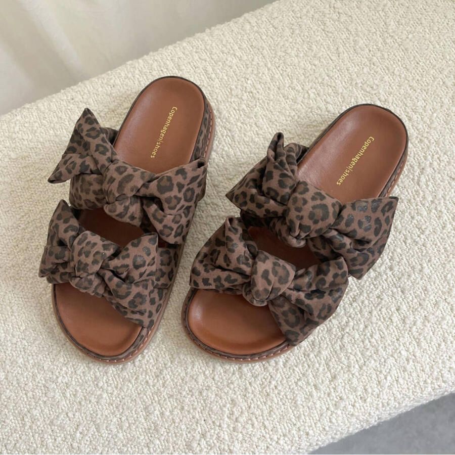 Copenhagen Shoes leren slippers met panterprint en strikjes bruin - Foto 2